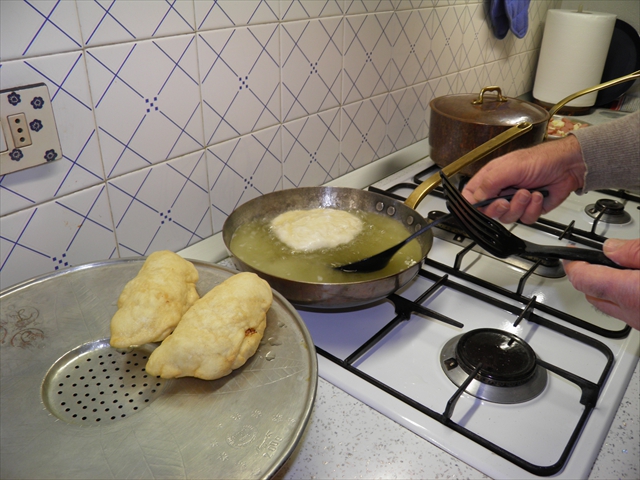 The first two (stuffed) pizzelle are ready